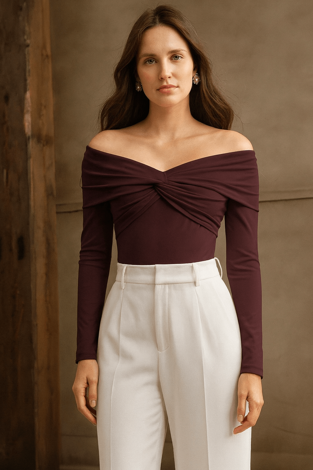 Body-Amélie-Manga-Longa-Com-Ombros-Abertos-e-Nó-Marrom-LOLINE-01