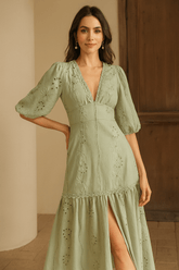 Vestido-Verde-Longo-Com-Renda-Decote-em-V-Loline-01