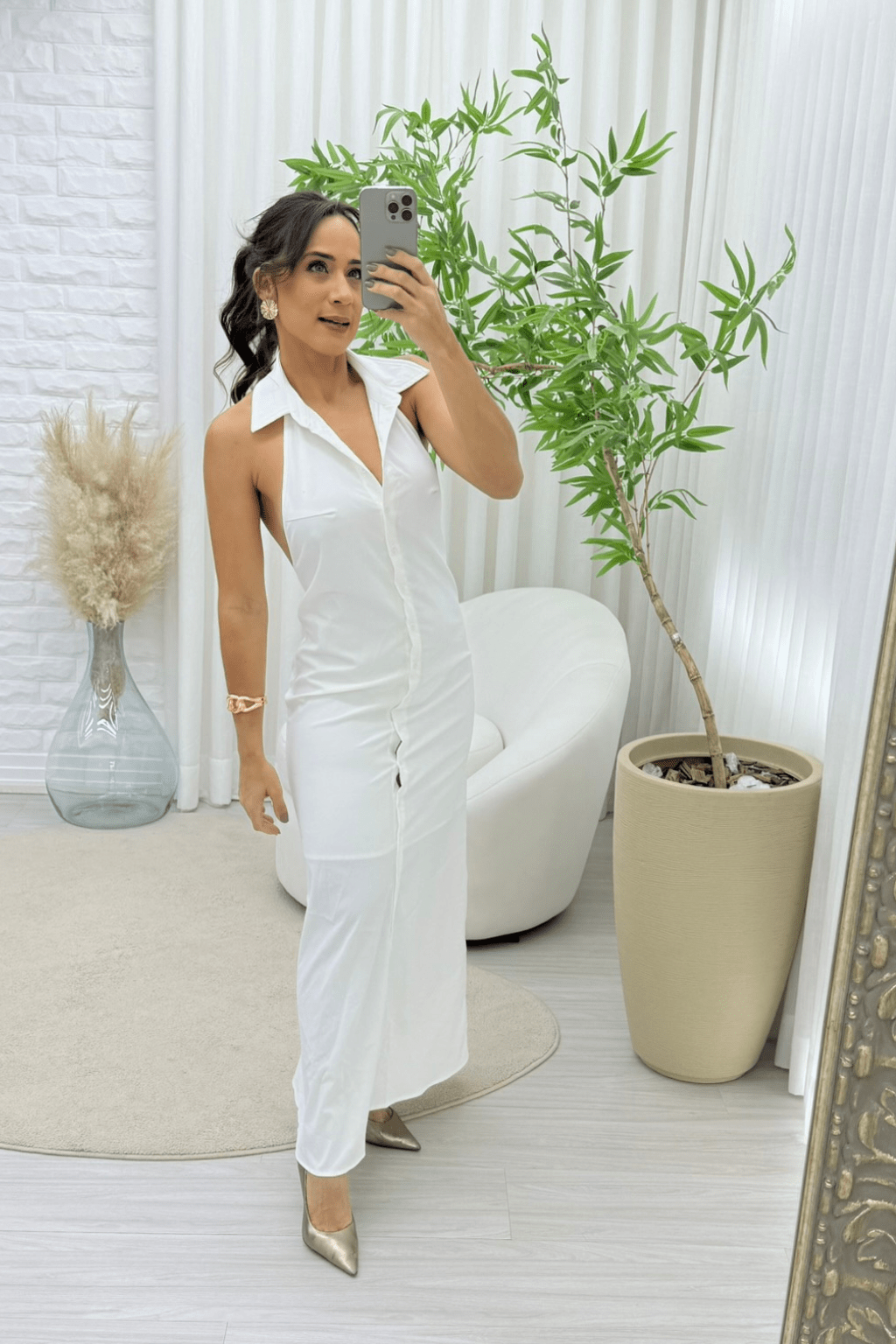 Vestido Longo Decote Frente Única Branco