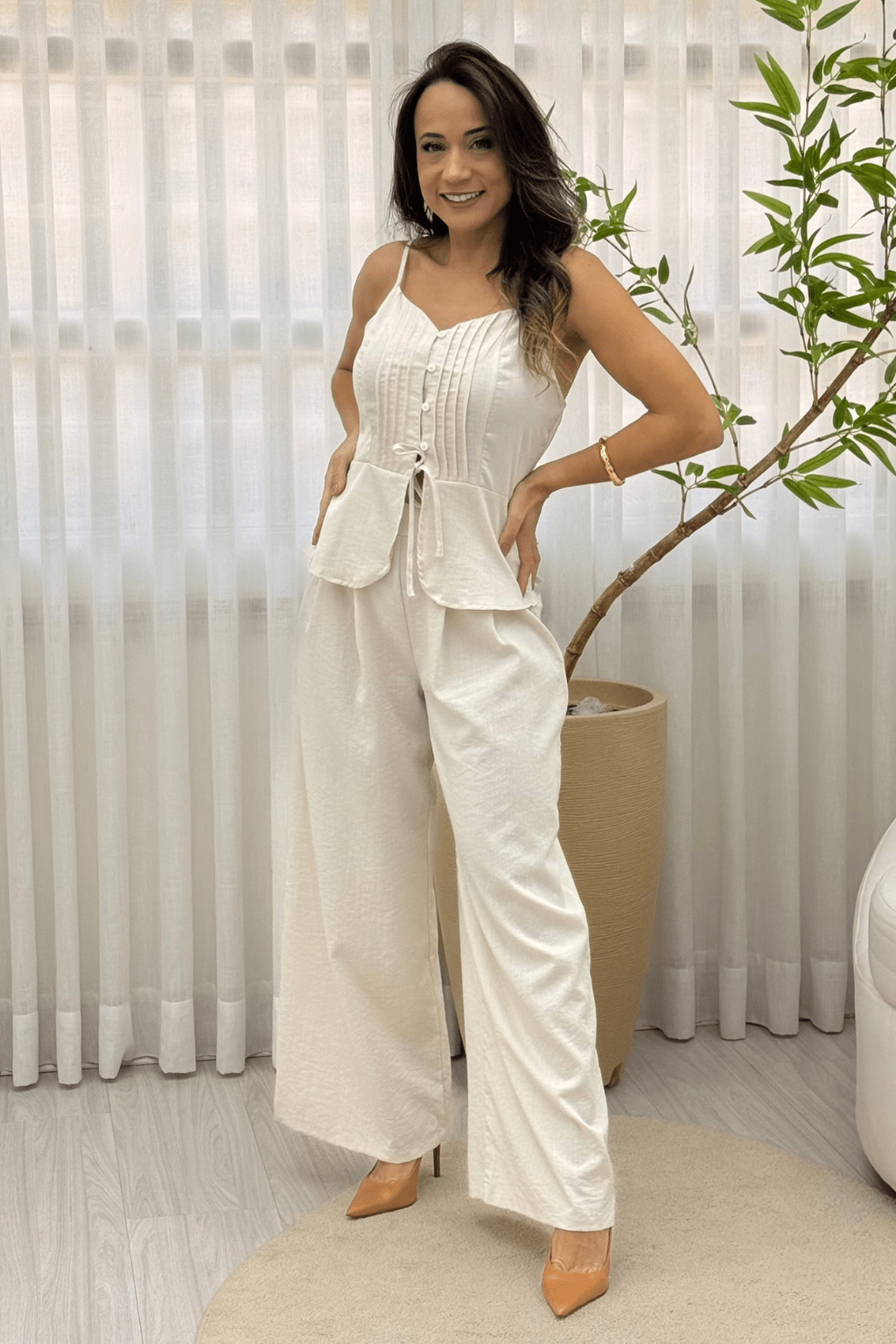 Conjunto Renata Calça pantalona e Blusa Branco