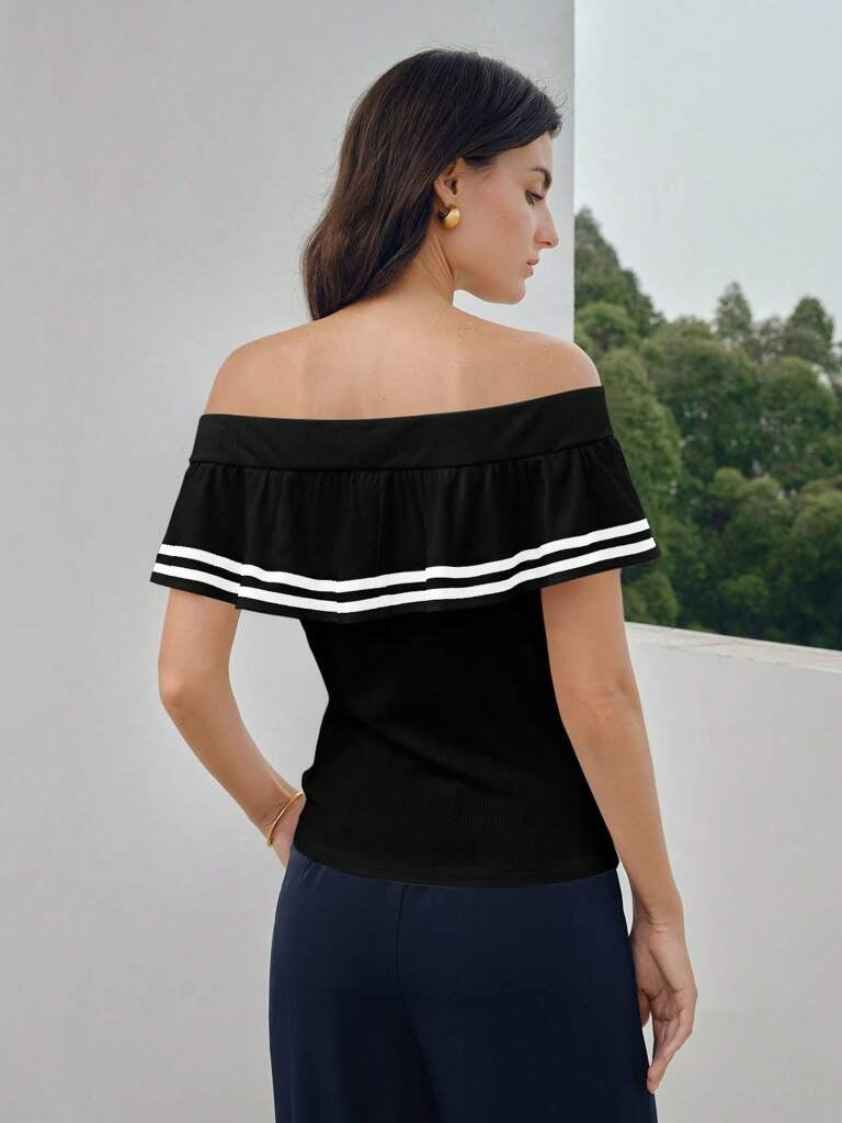 Blusa-Feminina-Com-Babados-e-Estampa-Listrada-Preto-Rieti-Loline-05