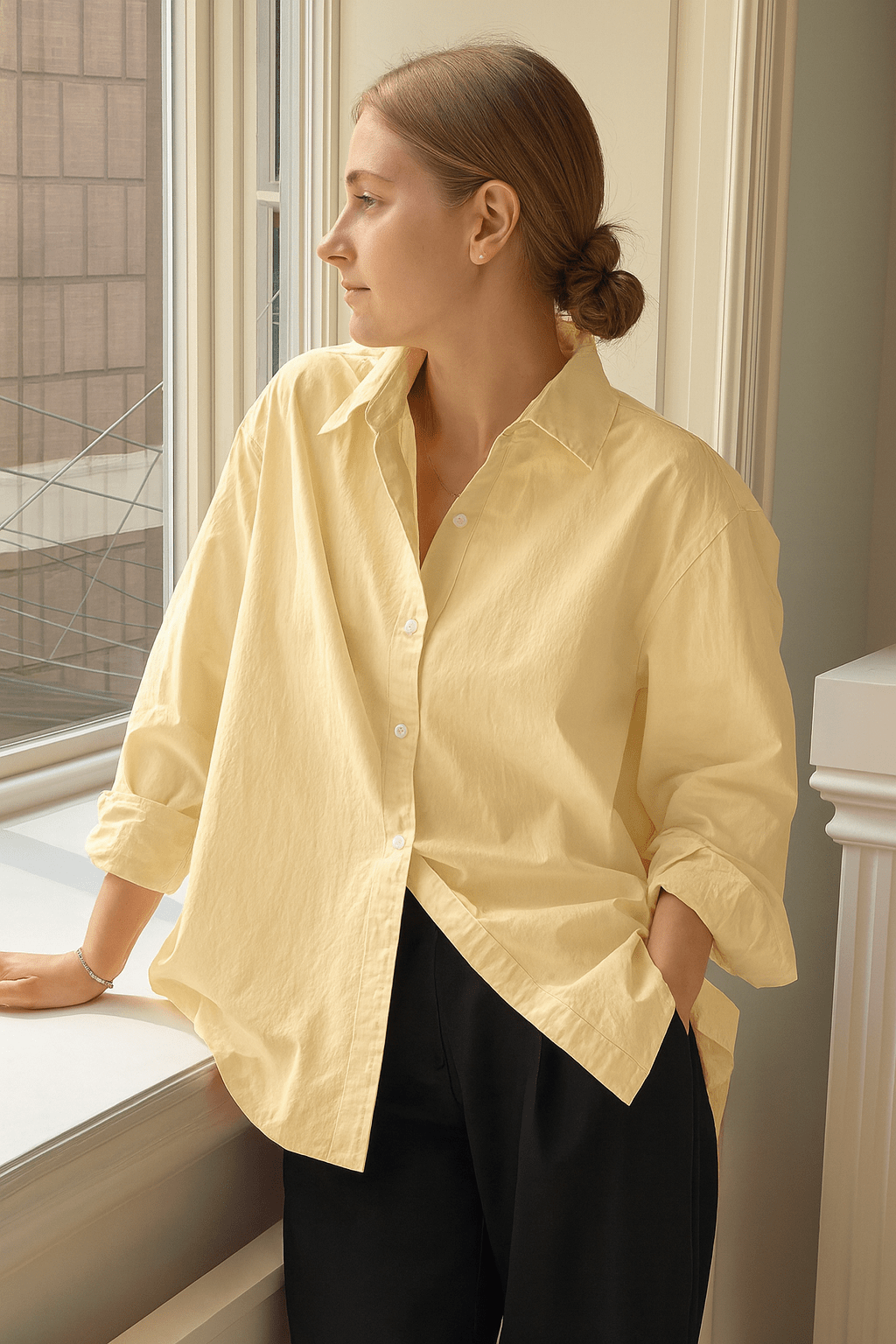 Camisa-Feminina-Manga-Longa-100%-Algodão-Amarelo-LOLINE-011