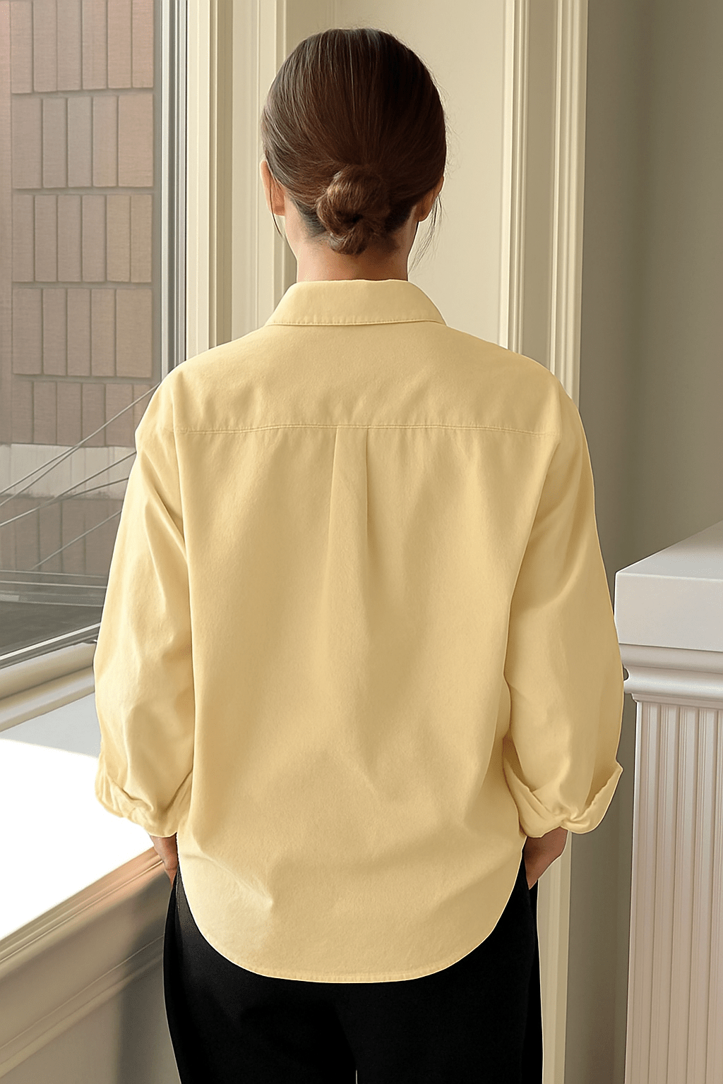 Camisa-Feminina-Manga-Longa-100%-Algodão-Amarelo-LOLINE-012