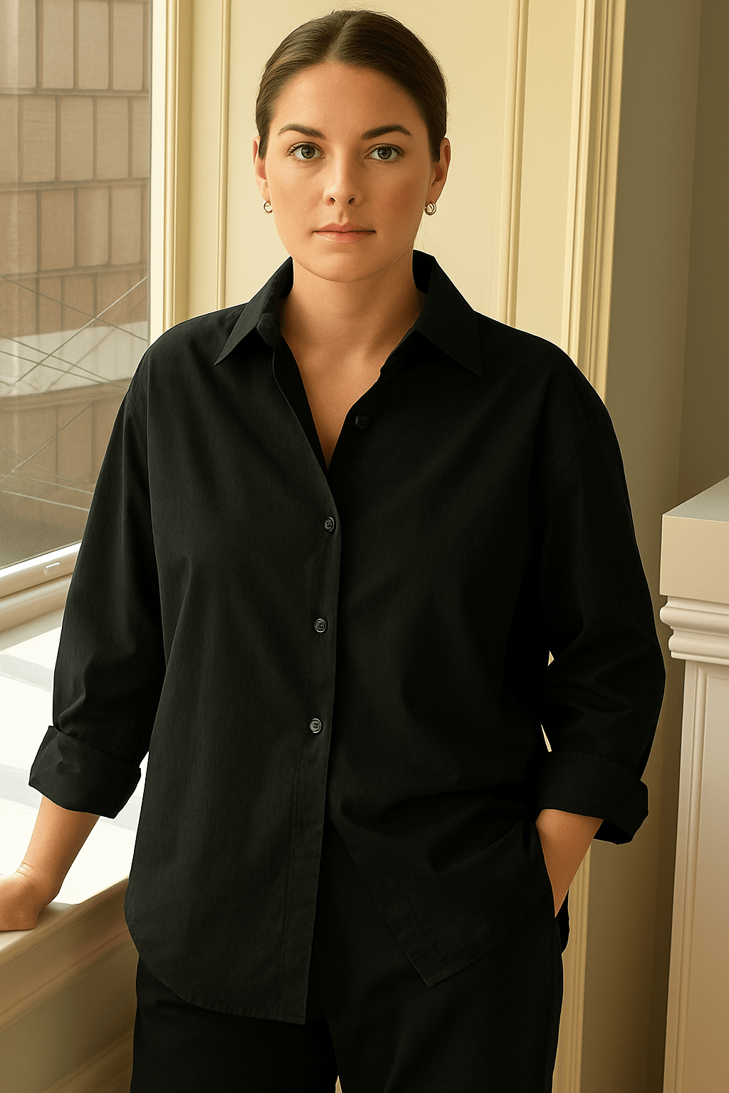 Camisa-Feminina-Manga-Longa-100%-Algodão-Preto-LOLINE-012