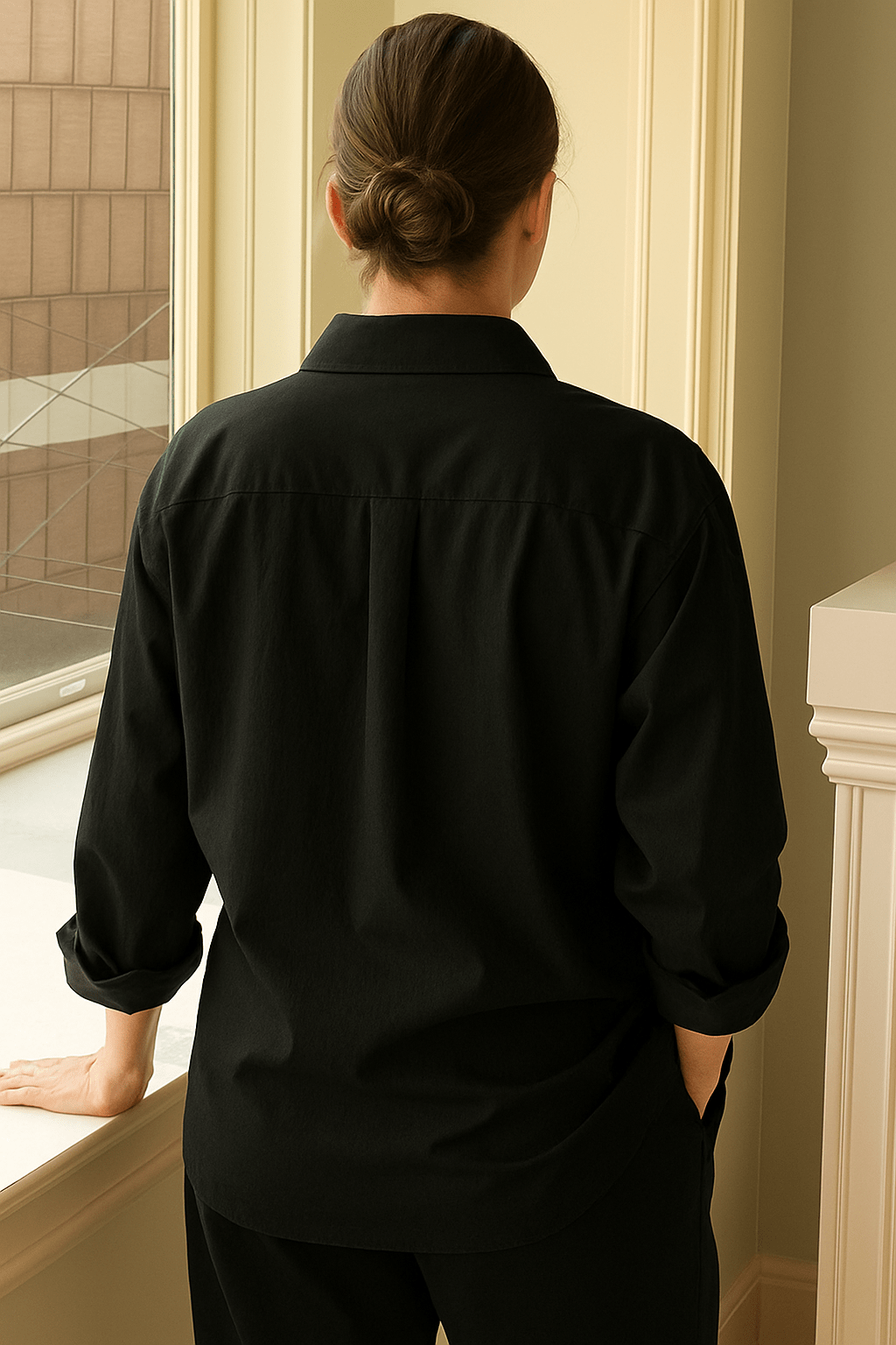 Camisa-Feminina-Manga-Longa-100%-Algodão-Preto-LOLINE-0121