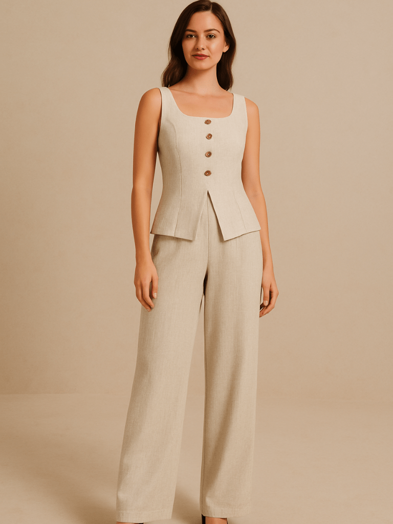 Conjunto-Feminino-no-Linho-Calça-e-Colete-Cáqui-loline-01