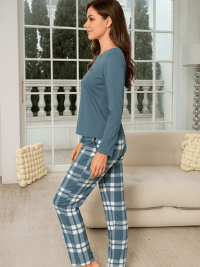 Pijama-Feminino-Conjunto-Manga-Comprida-Xadrez-Azul-loline-02
