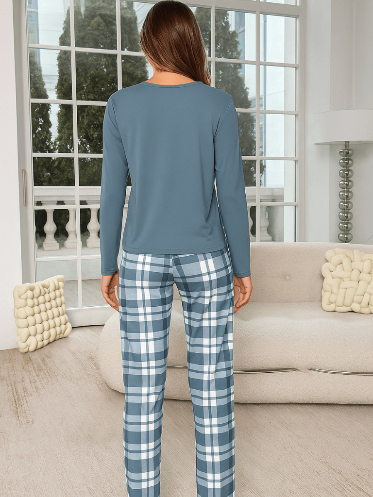 Pijama-Feminino-Conjunto-Manga-Comprida-Xadrez-Azul-loline-03