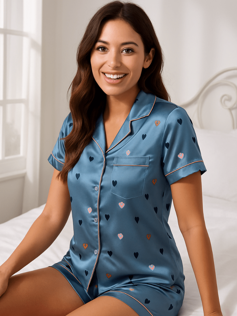 Pijama-Feminino-Conjunto-Manga-Curta-Cetim-Estampa-de-Coração-Azul-loline-03