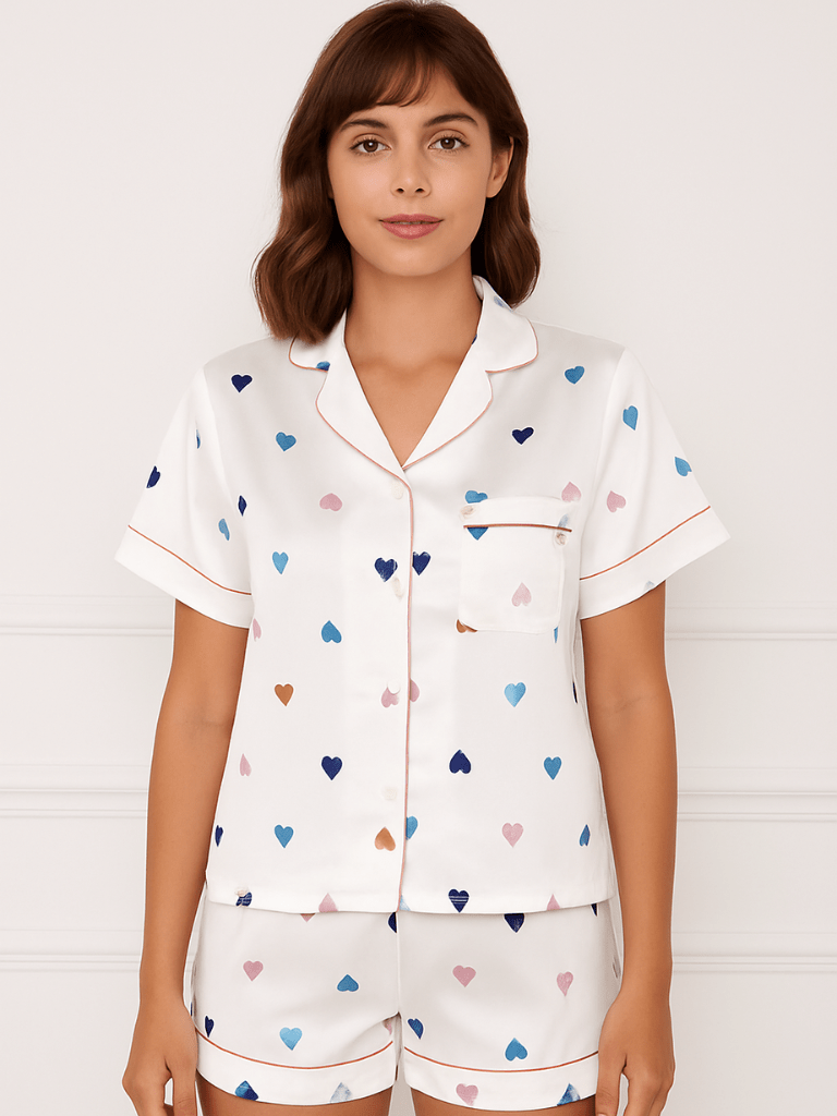 Pijama-Feminino-Conjunto-Manga-Curta-Cetim-Estampa-de-Coração-Branco-loline-01