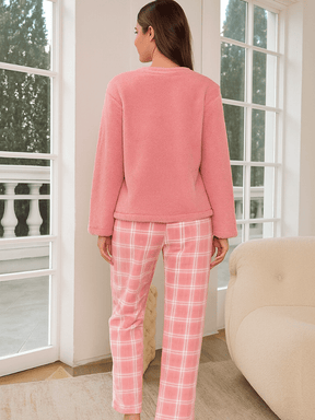 Pijama-Feminino-Conjunto-Manga-Longa-Estampa-Xadrez-Aveludado-Rosa-loline-03