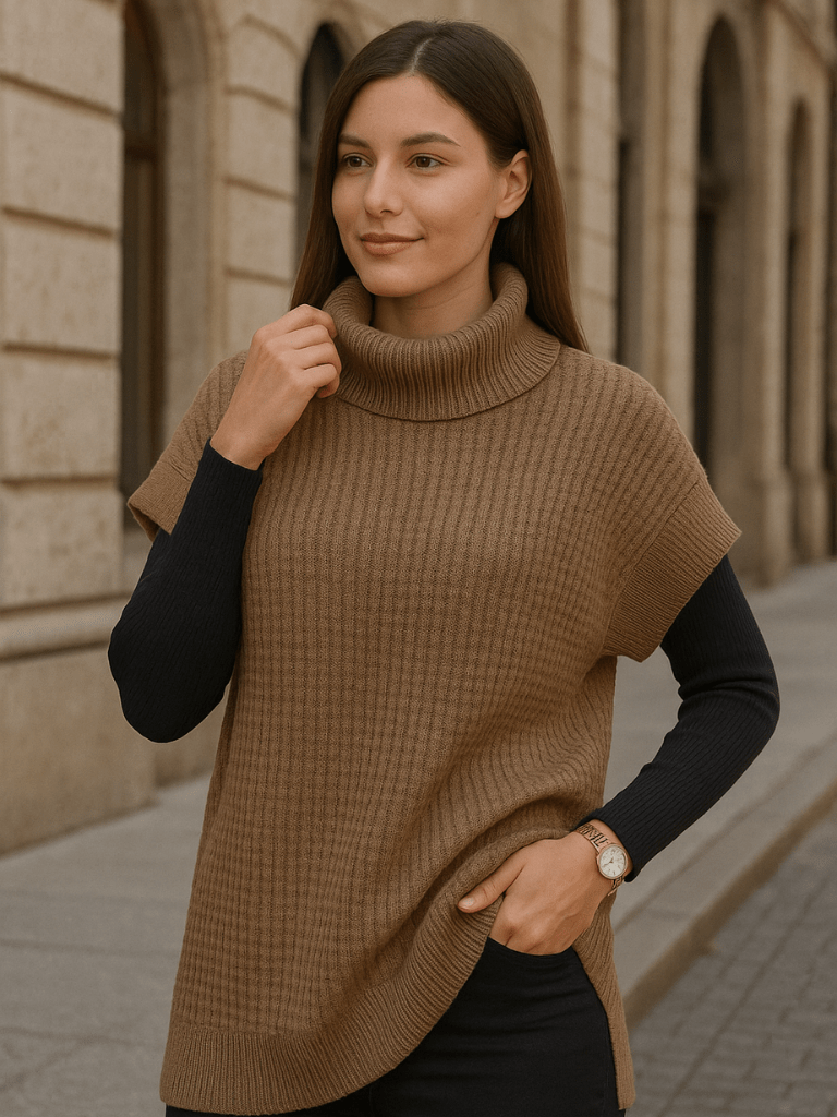 Sueter-Feminino-Gola-Alta-Manga-Asa-de-Morcego-Téo-Marrom-loline-01