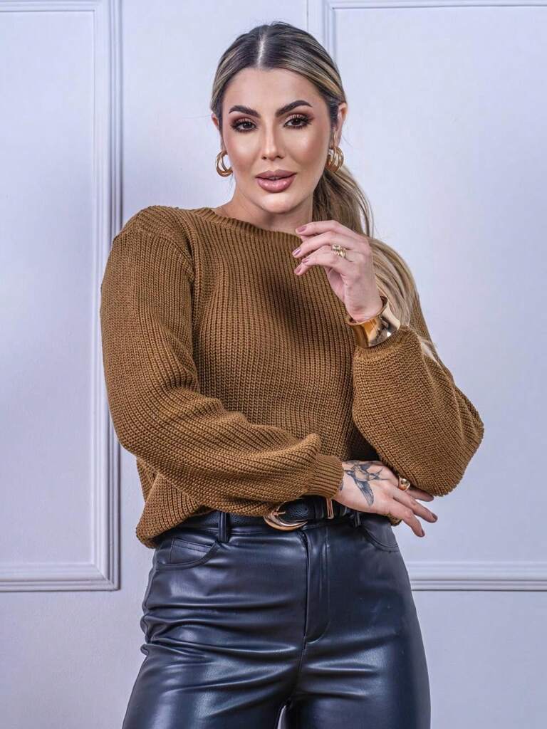 Suéter-Feminino-Tricod-Manga-Bufante-Modelo-Walleska-Marrom-loline-02