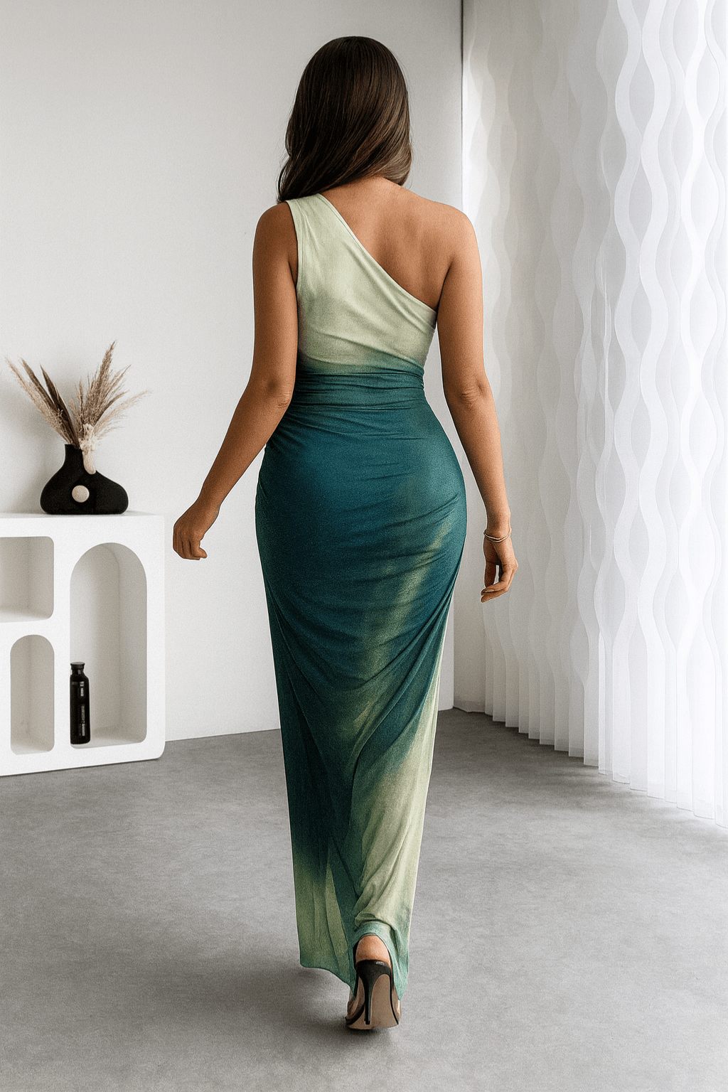 Vestido-Longo-Gola-Assim_trica-Sem-Mangas-Multicolorido-Verde-LOLINE-0115