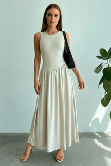 Vestido-Meline-Longo-Cintura-Franzida-Minimalista-Damasco-LOLINE-01