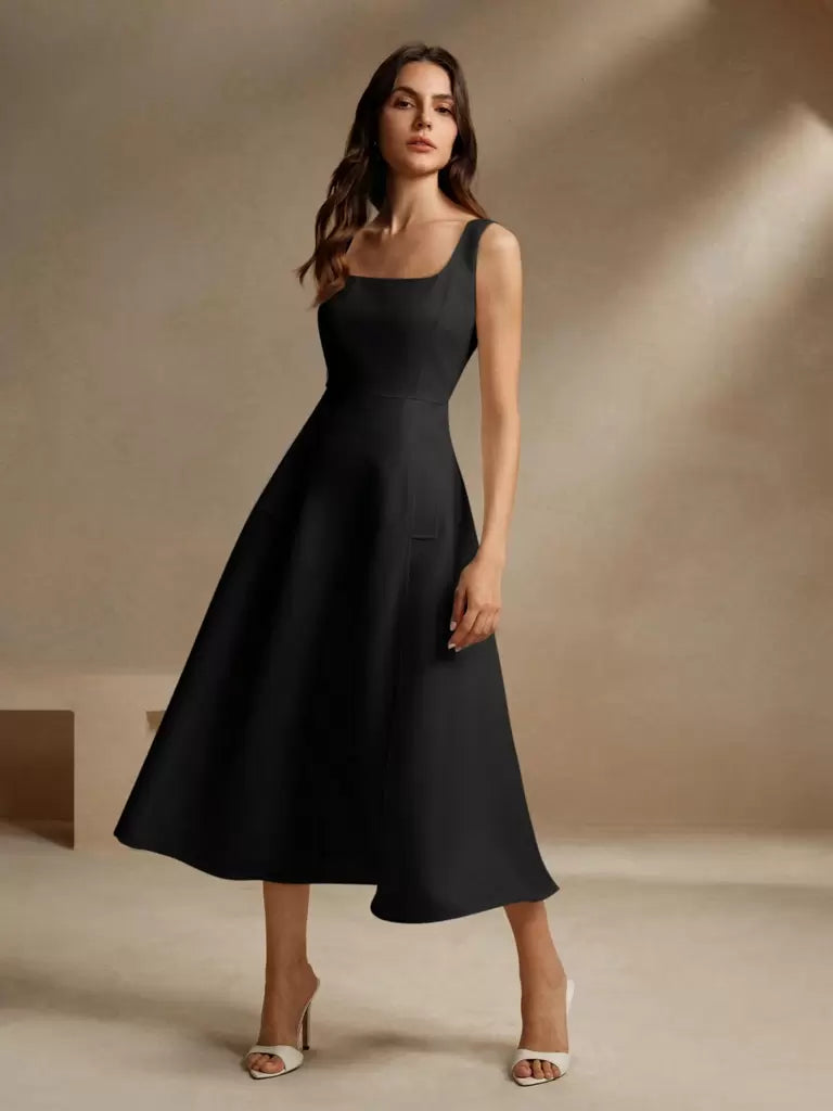 Vestido-Midi-Estilo-Frances-Decote-Quadrado-Preto-LOLINE-01