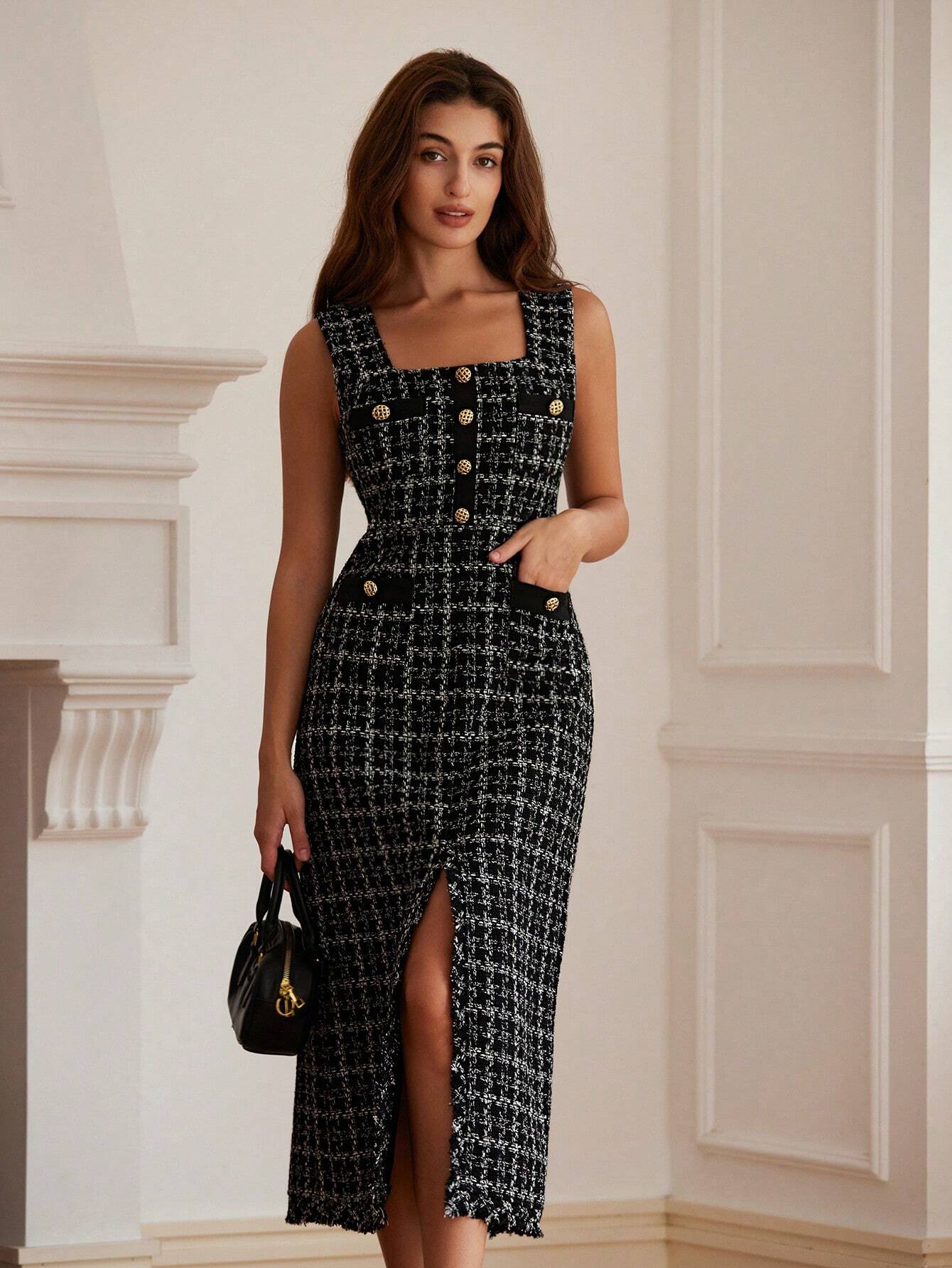 Vestido-Midi-Tweed-Francês-com-Mistura-de-Cores-Alyne-Loline-01