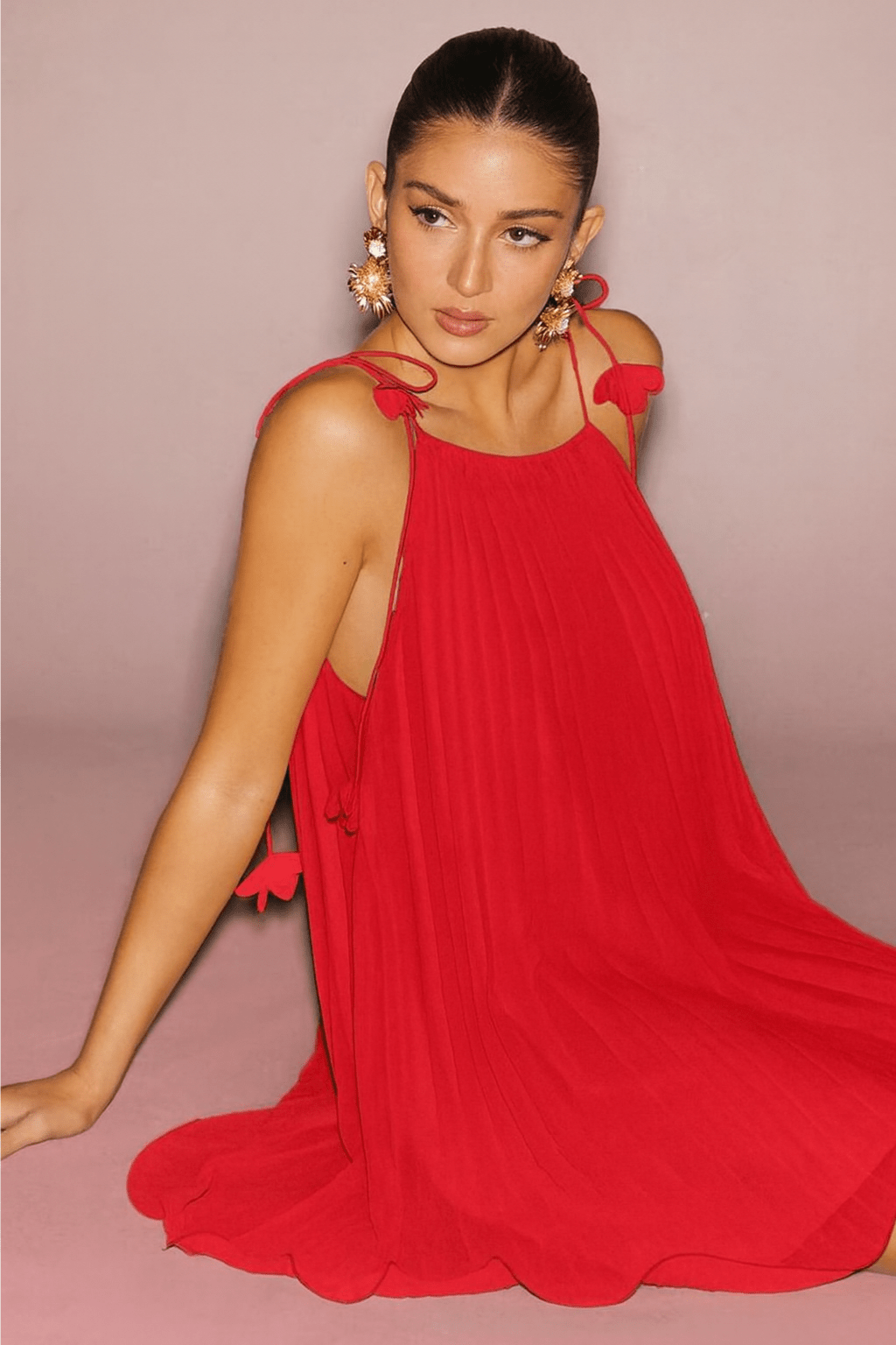 Vestido-Vermelho-Curto-Fiorella-Plissado-de-Chiffon-LOLINE-01