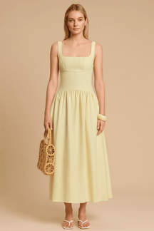 Vestido-Vivi-Decote-Quadrado-Plissado-Sem-Mangas-Amarelo-LOLINE-01